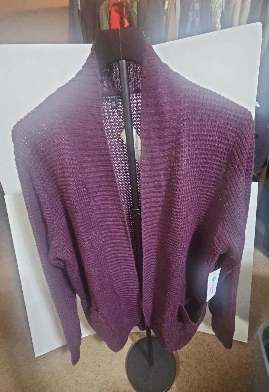 Staccato Adriana Patch Textured Cardigan Size XXL Dark Purple